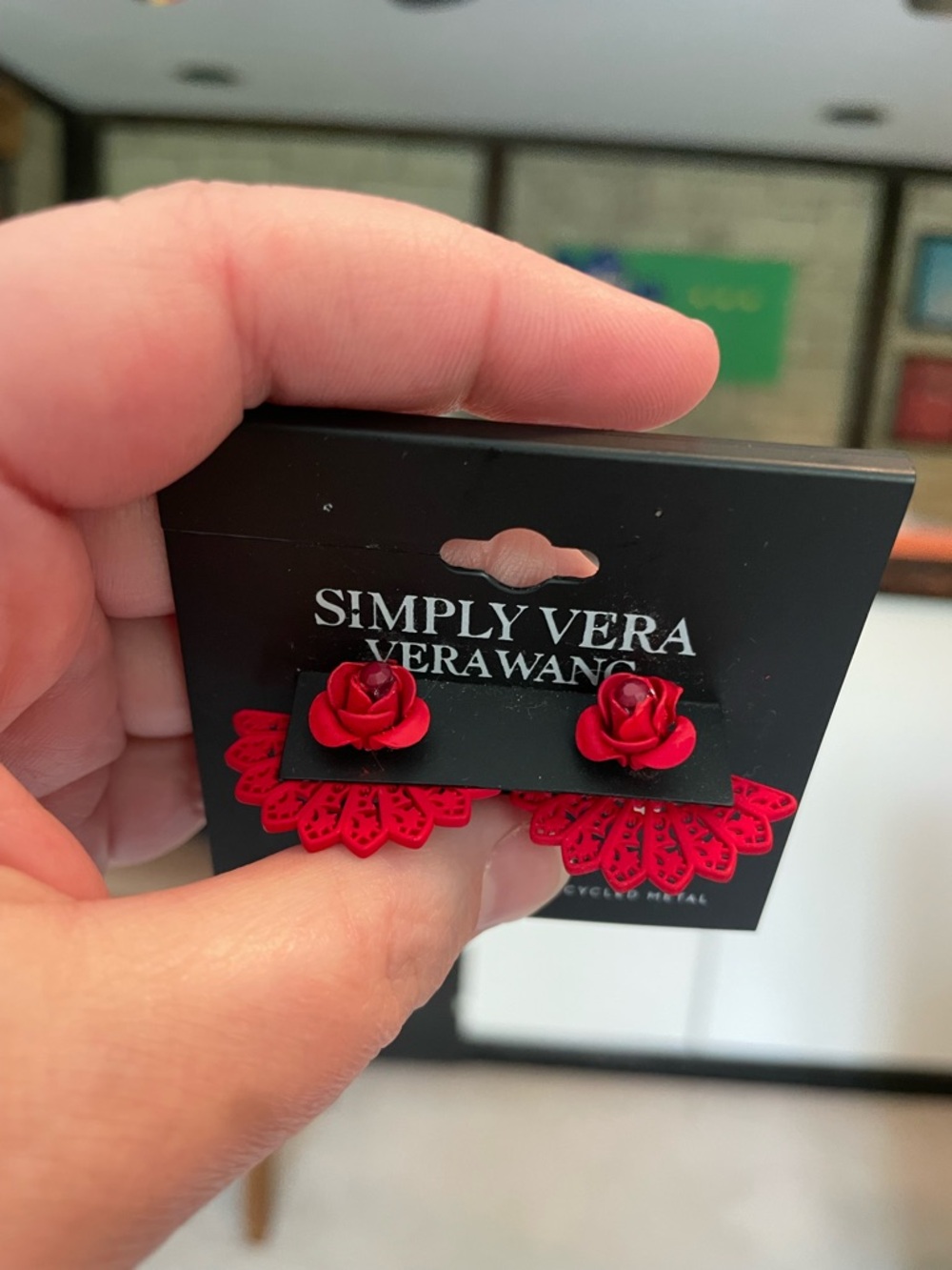 Simply Vera Vera Wang Red Filigree Flower/Rose Floater Earrings - NWT - Picture 6 of 10